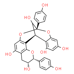 ChemSpider 2D Image | (1S,5R,6R,13R)-5,13-Bis(4-hydroxyphenyl)-4,12,14-trioxapentacyclo[11.7.1.0~2,11~.0~3,8~.0~15,20~]henicosa-2,8,10,15,17,19-hexaene-6,9,17,19,21-pentol | C30H24O10
