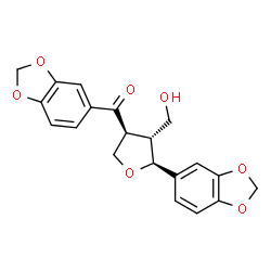 ChemSpider 2D Image | 1,3-Benzodioxol-5-yl[(3S,4R,5S)-5-(1,3-benzodioxol-5-yl)-4-(hydroxymethyl)tetrahydro-3-furanyl]methanone | C20H18O7