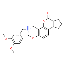 ChemSpider 2D Image | 3-(3,4-Dimethoxybenzyl)-6-oxo-3,4,6,7,8,9-hexahydro-2H-cyclopenta[3,4]chromeno[8,7-e][1,3]oxazin-3-ium | C23H24NO5