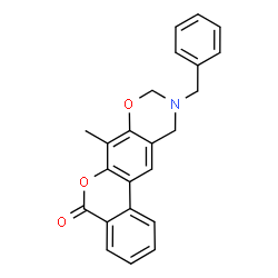 ChemSpider 2D Image | 10-Benzyl-7-methyl-10,11-dihydro-5H,9H-benzo[3,4]chromeno[6,7-e][1,3]oxazin-5-one | C23H19NO3