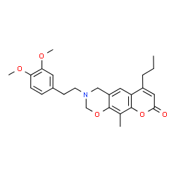 ChemSpider 2D Image | 3-[2-(3,4-Dimethoxyphenyl)ethyl]-10-methyl-6-propyl-3,4-dihydro-2H,8H-chromeno[6,7-e][1,3]oxazin-8-one | C25H29NO5