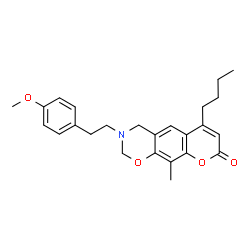 ChemSpider 2D Image | 6-Butyl-3-[2-(4-methoxyphenyl)ethyl]-10-methyl-3,4-dihydro-2H,8H-chromeno[6,7-e][1,3]oxazin-8-one | C25H29NO4