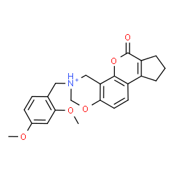 ChemSpider 2D Image | 3-(2,4-Dimethoxybenzyl)-6-oxo-3,4,6,7,8,9-hexahydro-2H-cyclopenta[3,4]chromeno[8,7-e][1,3]oxazin-3-ium | C23H24NO5