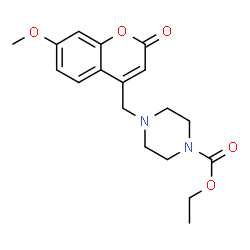 ChemSpider 2D Image | Ethyl 4-[(7-methoxy-2-oxo-2H-chromen-4-yl)methyl]-1-piperazinecarboxylate | C18H22N2O5