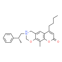 ChemSpider 2D Image | 6-Butyl-10-methyl-8-oxo-3-[(2R)-2-phenylpropyl]-3,4-dihydro-2H,8H-chromeno[6,7-e][1,3]oxazin-3-ium | C25H30NO3