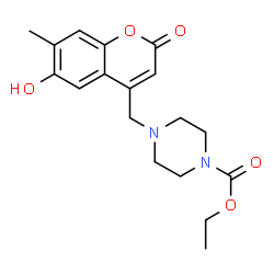 ChemSpider 2D Image | Ethyl 4-[(6-hydroxy-7-methyl-2-oxo-2H-chromen-4-yl)methyl]-1-piperazinecarboxylate | C18H22N2O5