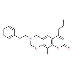 ChemSpider 2D Image | 10-Methyl-3-(2-phenylethyl)-6-propyl-3,4-dihydro-2H,8H-chromeno[6,7-e][1,3]oxazin-8-one | C23H25NO3