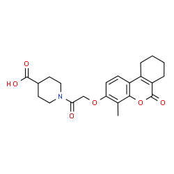 ChemSpider 2D Image | 1-{[(4-Methyl-6-oxo-7,8,9,10-tetrahydro-6H-benzo[c]chromen-3-yl)oxy]acetyl}-4-piperidinecarboxylic acid | C22H25NO6