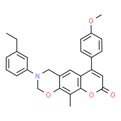 ChemSpider 2D Image | 3-(3-Ethylphenyl)-6-(4-methoxyphenyl)-10-methyl-3,4-dihydro-2H,8H-chromeno[6,7-e][1,3]oxazin-8-one | C27H25NO4