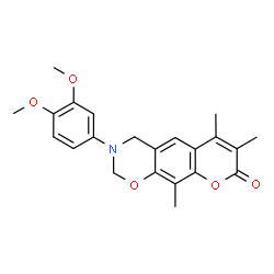 ChemSpider 2D Image | 3-(3,4-Dimethoxyphenyl)-6,7,10-trimethyl-3,4-dihydro-2H,8H-chromeno[6,7-e][1,3]oxazin-8-one | C22H23NO5