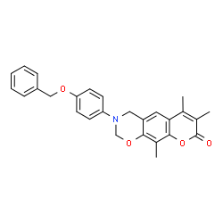 ChemSpider 2D Image | 3-[4-(Benzyloxy)phenyl]-6,7,10-trimethyl-3,4-dihydro-2H,8H-chromeno[6,7-e][1,3]oxazin-8-one | C27H25NO4