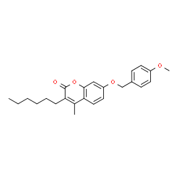 ChemSpider 2D Image | 3-Hexyl-7-[(4-methoxybenzyl)oxy]-4-methyl-2H-chromen-2-one | C24H28O4