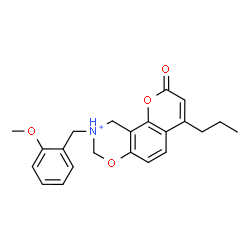 ChemSpider 2D Image | 9-(2-Methoxybenzyl)-2-oxo-4-propyl-9,10-dihydro-2H,8H-chromeno[8,7-e][1,3]oxazin-9-ium | C22H24NO4