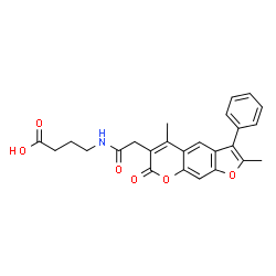 ChemSpider 2D Image | 4-{[(2,5-Dimethyl-7-oxo-3-phenyl-7H-furo[3,2-g]chromen-6-yl)acetyl]amino}butanoic acid | C25H23NO6