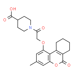 ChemSpider 2D Image | 1-{[(3-Methyl-6-oxo-7,8,9,10-tetrahydro-6H-benzo[c]chromen-1-yl)oxy]acetyl}-4-piperidinecarboxylic acid | C22H25NO6