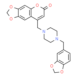 ChemSpider 2D Image | 8-{[4-(1,3-Benzodioxol-5-ylmethyl)-1-piperazinyl]methyl}-6H-[1,3]dioxolo[4,5-g]chromen-6-one | C23H22N2O6