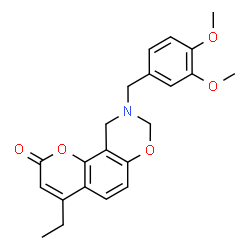ChemSpider 2D Image | 9-(3,4-Dimethoxybenzyl)-4-ethyl-9,10-dihydro-2H,8H-chromeno[8,7-e][1,3]oxazin-2-one | C22H23NO5