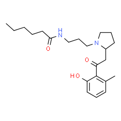 ChemSpider 2D Image | N-(3-{2-[2-(2-Hydroxy-6-methylphenyl)-2-oxoethyl]-1-pyrrolidinyl}propyl)hexanamide | C22H34N2O3