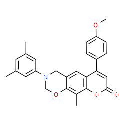 ChemSpider 2D Image | 3-(3,5-Dimethylphenyl)-6-(4-methoxyphenyl)-10-methyl-3,4-dihydro-2H,8H-chromeno[6,7-e][1,3]oxazin-8-one | C27H25NO4
