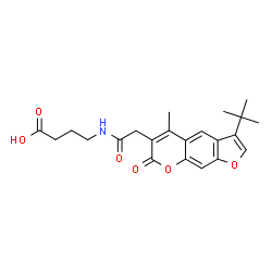 ChemSpider 2D Image | 4-({[5-Methyl-3-(2-methyl-2-propanyl)-7-oxo-7H-furo[3,2-g]chromen-6-yl]acetyl}amino)butanoic acid | C22H25NO6