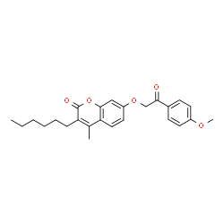 ChemSpider 2D Image | 3-Hexyl-7-[2-(4-methoxyphenyl)-2-oxoethoxy]-4-methyl-2H-chromen-2-one | C25H28O5