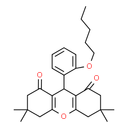 ChemSpider 2D Image | 3,3,6,6-Tetramethyl-9-[2-(pentyloxy)phenyl]-3,4,5,6,7,9-hexahydro-1H-xanthene-1,8(2H)-dione | C28H36O4