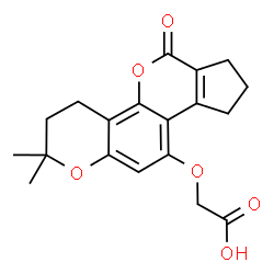 ChemSpider 2D Image | [(2,2-Dimethyl-6-oxo-3,4,6,7,8,9-hexahydro-2H-cyclopenta[c]pyrano[2,3-h]chromen-10-yl)oxy]acetic acid | C19H20O6