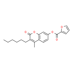 ChemSpider 2D Image | 3-Hexyl-4-methyl-2-oxo-2H-chromen-7-yl 2-furoate | C21H22O5