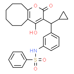 ChemSpider 2D Image | N-{3-[Cyclopropyl(4-hydroxy-2-oxo-5,6,7,8,9,10-hexahydro-2H-cycloocta[b]pyran-3-yl)methyl]phenyl}benzenesulfonamide | C27H29NO5S