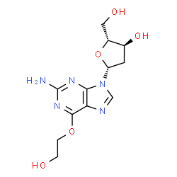 ChemSpider 2D Image | 9-(2-Deoxy-beta-D-erythro-pentofuranosyl)-6-(2-hydroxyethoxy)-9H-purin-2-amine | C12H17N5O5