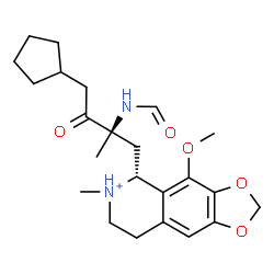ChemSpider 2D Image | (5R)-5-[(2R)-4-Cyclopentyl-2-formamido-2-methyl-3-oxobutyl]-4-methoxy-6-methyl-5,6,7,8-tetrahydro[1,3]dioxolo[4,5-g]isoquinolin-6-ium | C23H33N2O5