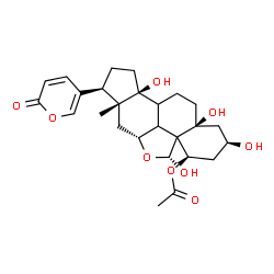 ChemSpider 2D Image | (1beta,3beta,5beta,8xi,9xi,10xi,11alpha,19R)-1-Acetoxy-3,5,14,19-tetrahydroxy-11,19-epoxybufa-20,22-dienolide | C26H34O9
