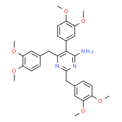ChemSpider 2D Image | 2,6-Bis(3,4-dimethoxybenzyl)-5-(3,4-dimethoxyphenyl)-4-pyrimidinamine | C30H33N3O6