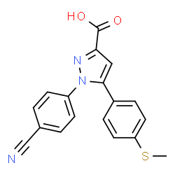 ChemSpider 2D Image | 1-(4-Cyanophenyl)-5-(4-(methylthio)phenyl)-1H-pyrazole-3-carboxylic acid | C18H13N3O2S