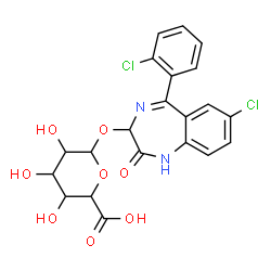 ChemSpider 2D Image | 7-Chloro-5-(2-chlorophenyl)-2-oxo-2,3-dihydro-1H-1,4-benzodiazepin-3-yl hexopyranosiduronic acid | C21H18Cl2N2O8