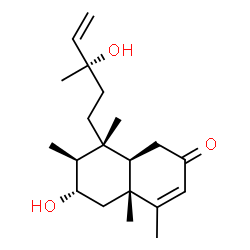 ChemSpider 2D Image | (4aR,6S,7S,8R,8aR)-6-Hydroxy-8-[(3S)-3-hydroxy-3-methyl-4-penten-1-yl]-4,4a,7,8-tetramethyl-4a,5,6,7,8,8a-hexahydro-2(1H)-naphthalenone | C20H32O3