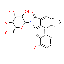 ChemSpider 2D Image | 6-(alpha-D-Glucopyranosyl)-8-methoxy[1,3]benzodioxolo[6,5,4-cd]benzo[f]indol-5(6H)-one | C23H21NO9