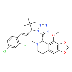 ChemSpider 2D Image | (5S)-5-{1-[(1E,3R)-1-(2,4-Dichlorophenyl)-4,4-dimethyl-1-penten-3-yl]-1H-tetrazol-5-yl}-4-methoxy-6-methyl-5,6,7,8-tetrahydro[1,3]dioxolo[4,5-g]isoquinoline | C26H29Cl2N5O3