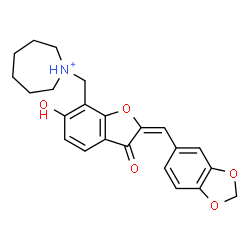 ChemSpider 2D Image | 1-{[(2E)-2-(1,3-Benzodioxol-5-ylmethylene)-6-hydroxy-3-oxo-2,3-dihydro-1-benzofuran-7-yl]methyl}azepanium | C23H24NO5