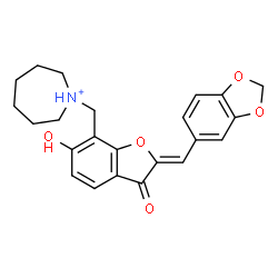 ChemSpider 2D Image | 1-{[(2Z)-2-(1,3-Benzodioxol-5-ylmethylene)-6-hydroxy-3-oxo-2,3-dihydro-1-benzofuran-7-yl]methyl}azepanium | C23H24NO5