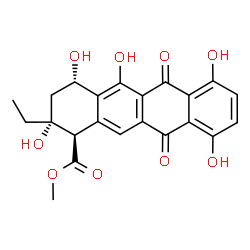 ChemSpider 2D Image | Methyl (1R,2R,4S)-2-ethyl-2,4,5,7,10-pentahydroxy-6,11-dioxo-1,2,3,4,6,11-hexahydro-1-tetracenecarboxylate | C22H20O9