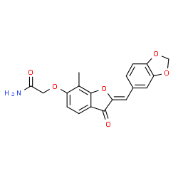 ChemSpider 2D Image | 2-{[(2Z)-2-(1,3-Benzodioxol-5-ylmethylene)-7-methyl-3-oxo-2,3-dihydro-1-benzofuran-6-yl]oxy}acetamide | C19H15NO6