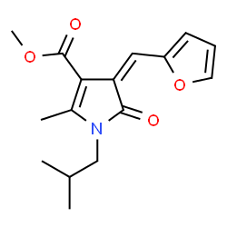 ChemSpider 2D Image | Methyl (4Z)-4-(2-furylmethylene)-1-isobutyl-2-methyl-5-oxo-4,5-dihydro-1H-pyrrole-3-carboxylate | C16H19NO4