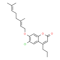 ChemSpider 2D Image | 6-Chloro-7-{[(2E)-3,7-dimethyl-2,6-octadien-1-yl]oxy}-4-propyl-2H-chromen-2-one | C22H27ClO3