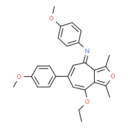 ChemSpider 2D Image | (4E)-8-Ethoxy-N,6-bis(4-methoxyphenyl)-1,3-dimethyl-4H-cyclohepta[c]furan-4-imine | C27H27NO4