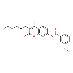 ChemSpider 2D Image | 3-Hexyl-4,8-dimethyl-2-oxo-2H-chromen-7-yl 3-methoxybenzoate | C25H28O5