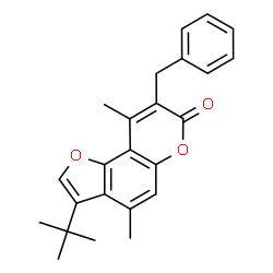 ChemSpider 2D Image | 8-Benzyl-4,9-dimethyl-3-(2-methyl-2-propanyl)-7H-furo[2,3-f]chromen-7-one | C24H24O3