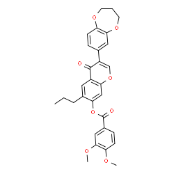 ChemSpider 2D Image | 3-(3,4-Dihydro-2H-1,5-benzodioxepin-7-yl)-4-oxo-6-propyl-4H-chromen-7-yl 3,4-dimethoxybenzoate | C30H28O8