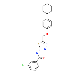 ChemSpider 2D Image | 3-Chloro-N-{5-[(4-cyclohexylphenoxy)methyl]-1,3,4-thiadiazol-2-yl}benzamide | C22H22ClN3O2S