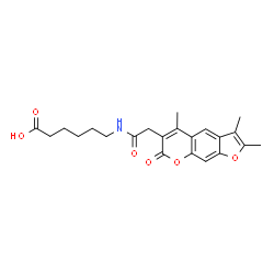 ChemSpider 2D Image | 6-{[(2,3,5-Trimethyl-7-oxo-7H-furo[3,2-g]chromen-6-yl)acetyl]amino}hexanoic acid | C22H25NO6